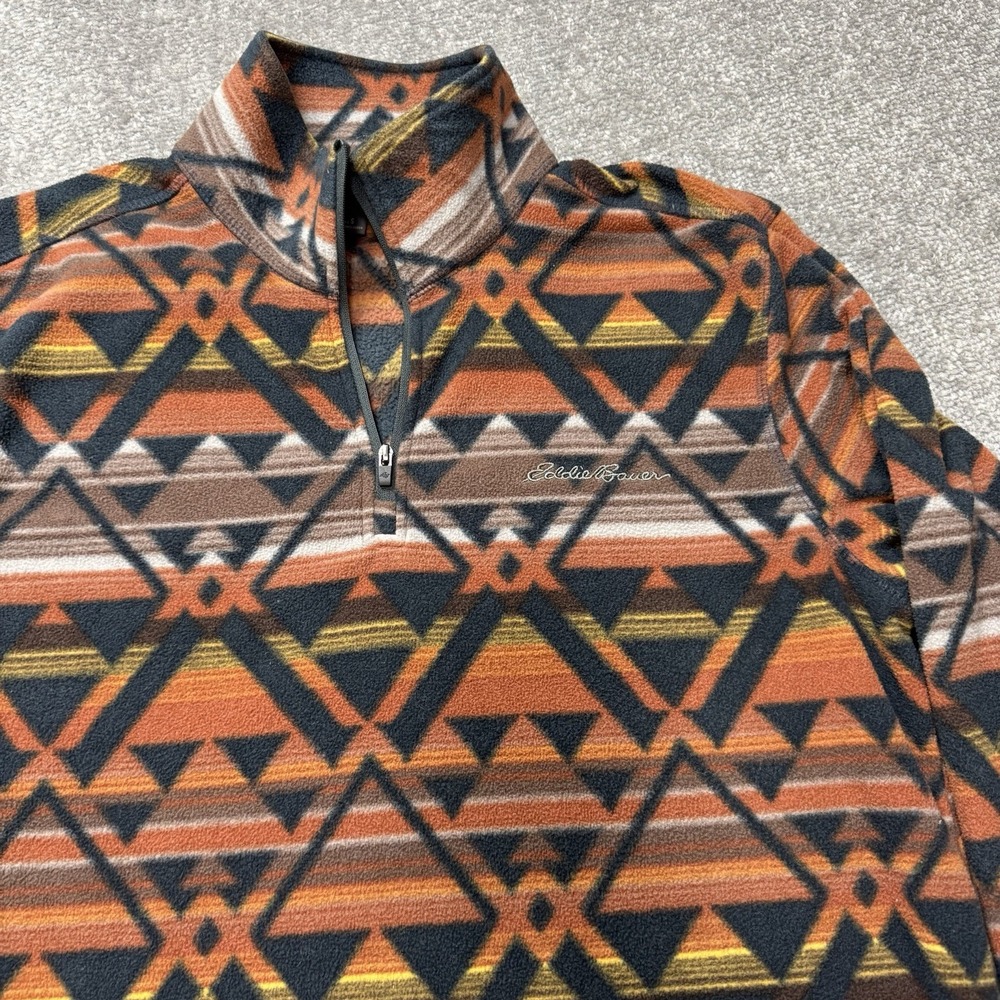 Eddie Bauer Fleece Pullover Quarter Zip Aztec Southwestern Orange Men's Small